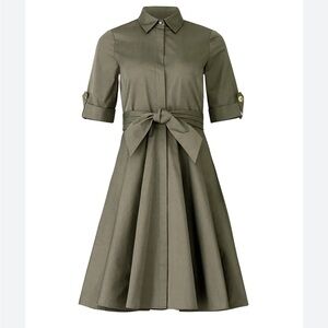 Badgley Mischka Green Buttoned Tie Front Midi Dress
